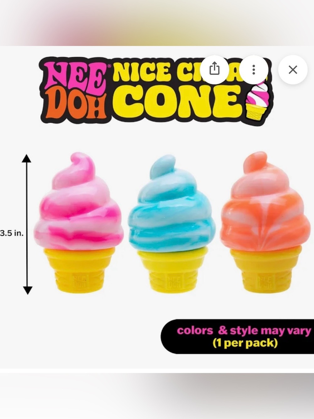 Nee Doh NIce Cream Cone Squishy sensory toy- pink - Picture 3 of 3